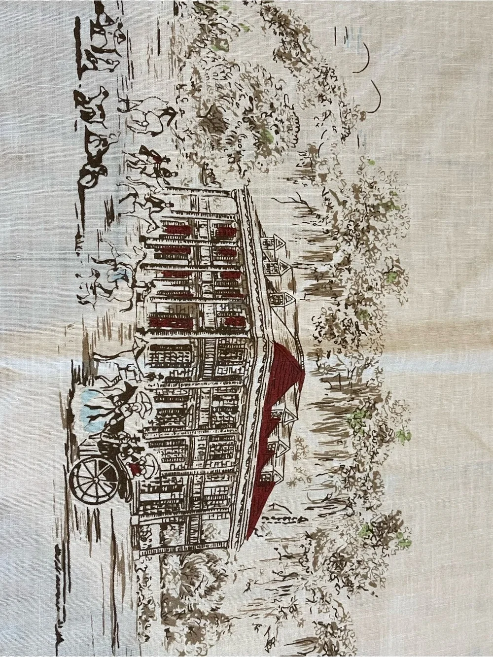 Vintage Charleston Cream Tablecloth with Brown and Green Cottage Border 75x60